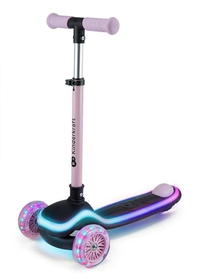 Kinderkraft RAKET - 3-Wiel kinderstep vanaf 2 jaar tot 50 kg - Wielen met RGB LED's - Opvouwbaar in 2 seconden - Verstelbaar stuur - Roze