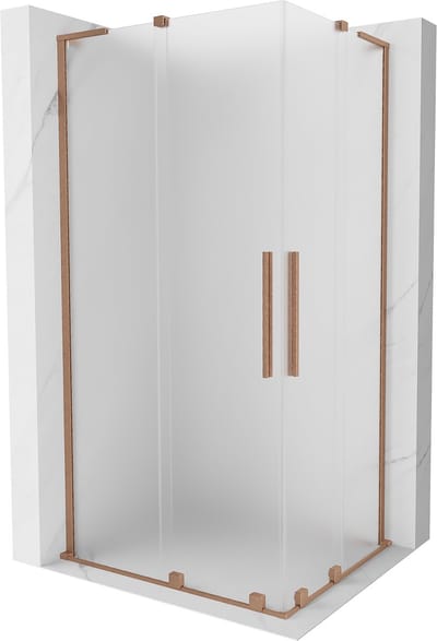 Mexen Velar L Duo schuifdouchecabine 90 x 80 , matglas, geborsteld koper - 871-090-080-02-33-65