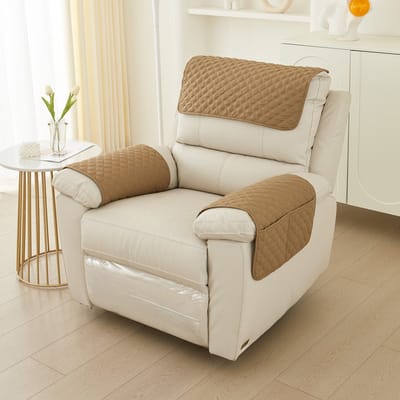 3-delige armleuninghoes voor bank, armleuninghoes voor chaise longue - hoofdsteunhoes, fauteuilhoes - antislip - meubelhoes - bank (1-zits chaise longue | 3-delige set),geruite textuur, kameel