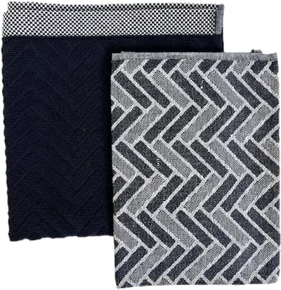 Kracht Bricks - theedoek en keukendoek set - zwart - bakstenen - visgraat