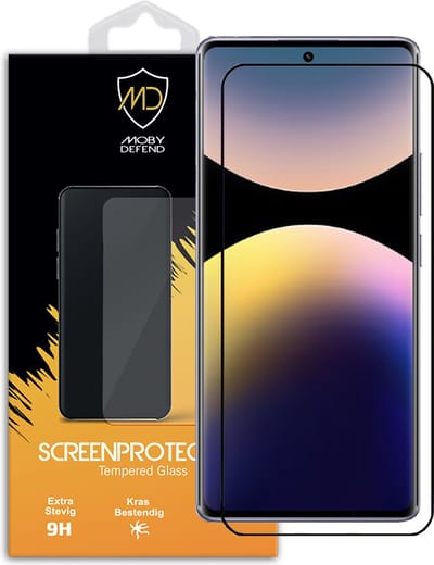 MobyDefend Screenprotector - Geschikt voor Xiaomi Redmi Note 14 Pro 4G - Screensaver Met Zwarte Randen - Gehard Glas