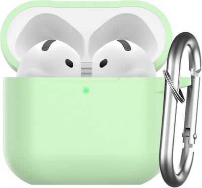 Hoes voor AirPods 4e generatie - Beschermende Siliconen Case met Karabijnhaak - Groene Silicone Cover met LED Zichtbaarheid