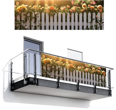Balkonscherm 300x100 cm - Balkonposter Rozen - Hek - Zonlicht - Balkon scherm decoratie - Balkonschermen - Balkondoek zonnescherm