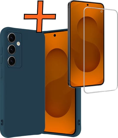 Hoes - Met Screenprotector - Geschikt voor Samsung Galaxy S25 FE - Sterk & Shockproof - Back Cover - Siliconen Case - Telefoon Hoes - Donkerblauw