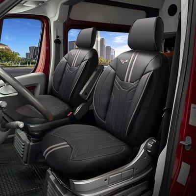 Stoelhoezen / zetelhoezen Skoda Enyaq 2020-heden – Palermo zwart/grijs – premium skai leer – perfecte pasvorm voor 2 voorstoelen – inclusief hoofdsteun