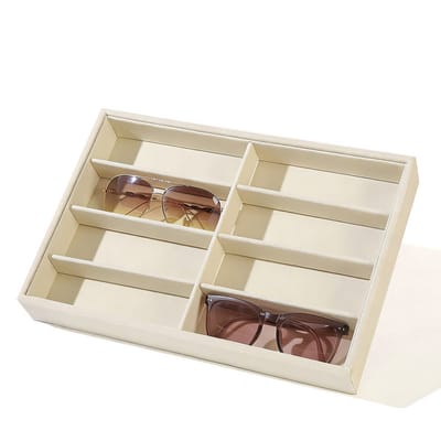 Opbergdoos voor brillen - Displaydoos met 8 vakken - Multifunctioneel - Geschikt voor brillen, horloges en sieraden - Beige