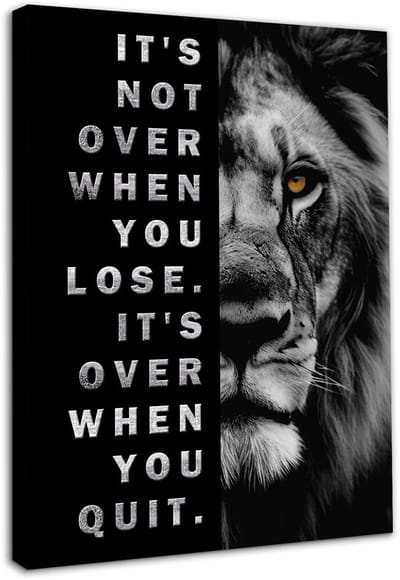 Cosensi - Motivational Lion Wall Art - Inspirerende Wanddecoratie - 12x16 inch - Zwart/Wit - Canvas Print - Geschikt voor Kantoor en Slaapkamer