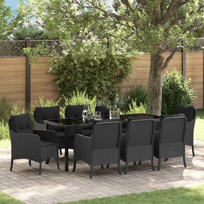 vidaXL - Tuin - Eettafel - Set - 9 - st - Zwart - poly - rattan