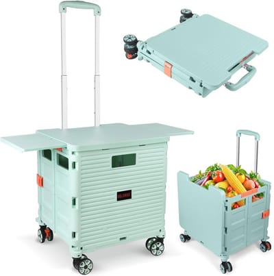 Opvouwbare Utility Cart voor Winkelen en Opslag - Draagbare Krat met Wielen en Telecopische Hoes