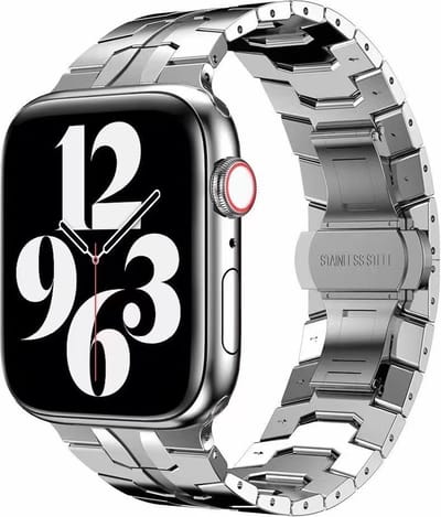 By Qubix - Geschikt voor Apple Watch bandje - Stalen schakelband - Zilver - Geschikt voor Apple Watch 44mm / 45mm / 46mm / 49mm (Ultra 1,2 en 3) - stalen bandje