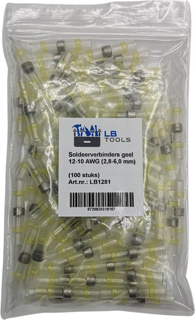 LB Tools 100x Professionele soldeerhulzen, soldeerverbinders waterdicht geel 12-10 AWG (2,8-6,0 mm) krimpkous