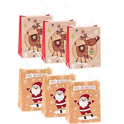 TSI-cadeauzakjesset serie 1.6, 6-delig, 3 x motief „Sinterklaas – Vrolijk Kerstfeest“/3 x motief „rendier“, kraftpapier, bruin