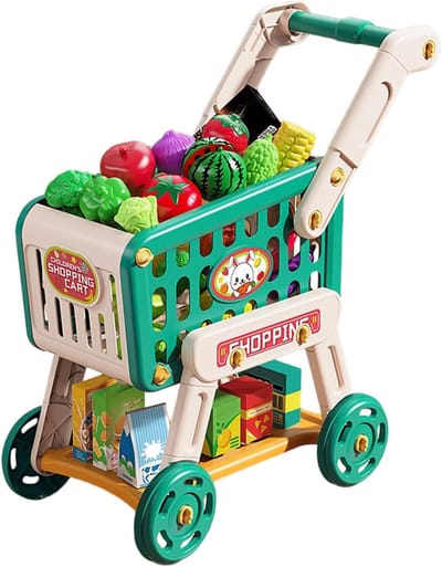 Speelgoed Winkelwagen - Kinder Keuken Speelgoed - Doen Alsof Spel - Inclusief Nep Voedsel