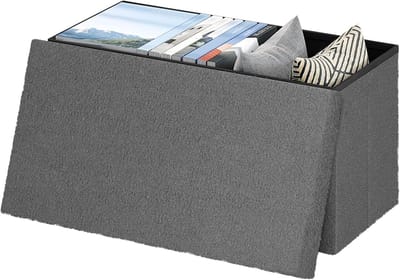 Opvouwbare Zitbank met Opbergruimte en Deksel - Teddyfleece Donkergrijs