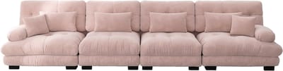 4-zits modulaire hoekbank met diepe zit, Chenille slaapbank comfortabel gepolsterd voor woonkamer, appartement, studio, kantoor, Chenille roze