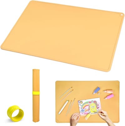 Grote Silicone Schildermat 60 x 40 cm met Magnetische Clip, Herbruikbare Creatieve Mat voor Kinderen, Knutselen en Schilderen, Geel