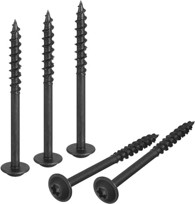 #10 x 2-1/2" ronde kopschroeven met sluitringen, 150 stuks, Torx/Star Drive kop, houtschroeven voor bouw, kasten en meubels, zwart