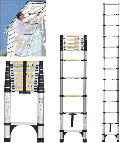Telescopische ladder - Uittrekbare ladder - Huis onderhoud - Verbrede antislip treden - 5 meter - Aluminium