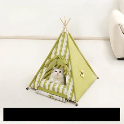 Lit pour chat Lit quatre saisons Semi-fermé Maison pour chien amovible et lavable 60 * 60 * h78cm beige