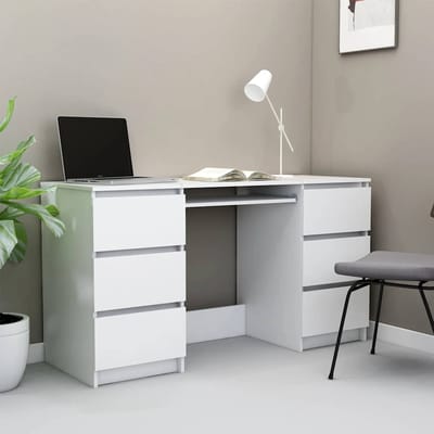 vidaXL - Schrijftafel - 140x50x77 - cm - bewerkt - hout - wit