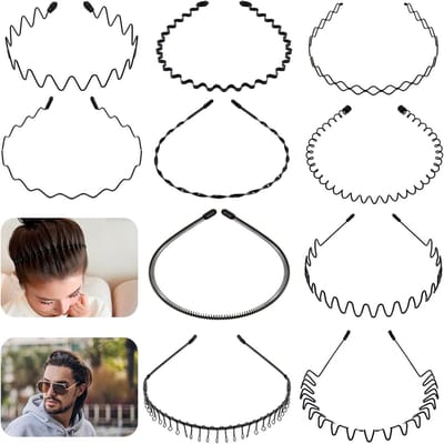 Set van 10 Elastische Haarbanden voor Mannen en Vrouwen - Dunne Zig Zag Haaraccessoires in Zwart voor Dagelijks Gebruik, Sport en Hairstyling