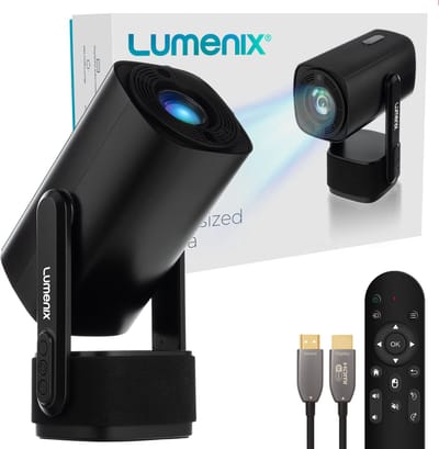 Lumenix® GO Mini Beamer - Thuisbioscoop - Android 11.0 - WiFi 6 & Bluetooth 5.2 - Voor iOS en Android - Draagbaar en Draadloos met accu - Zwart