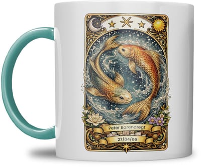 Sterrenbeeld mok - Vissen - Zeegroen Baluw - Tarot mok - Gepersonaliseerd met naam en datum