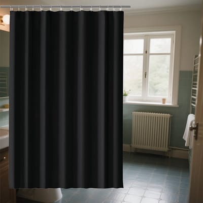 OKWISH Douchegordijnen - Douchegordijn Met Haken, Waterdicht En Wasbaar, Anti-Schimmel Badkamergordijn, Strak Effen Design, Polyester, Zwart, 180x220 cm
