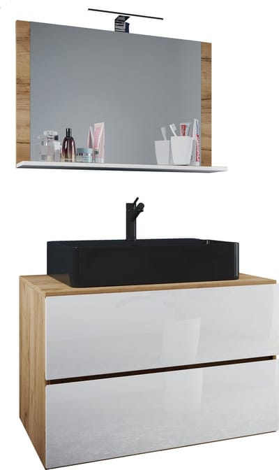3-delig wastafelmeubel Badmeubelset Wastafel Lendas BL breedte 60 cm M lade