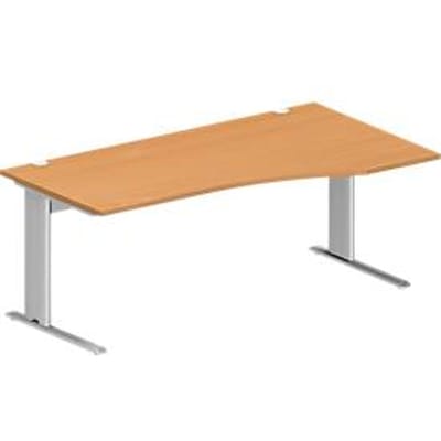 Schäfer Shop Pure Desk PLANOVA BASIC, vrijstaand, aanbouw rechts, C-poot, B 1800 x D 1000/800 x H 717 mm, beuken/wit aluminium + kabelgoot
