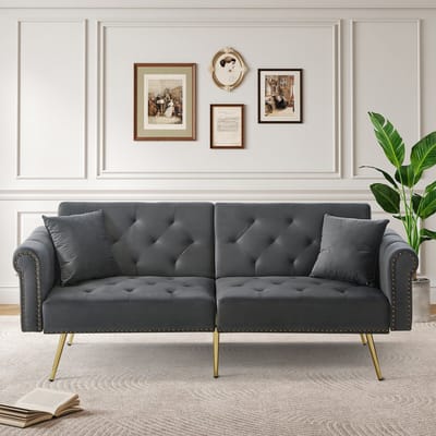 MODFU Tweezits Slaapbank - 3-Standen Rugleuningen - Modern - Voor Woonkamer Of Logeerkamer - Fluweel - Antiekgrijs
