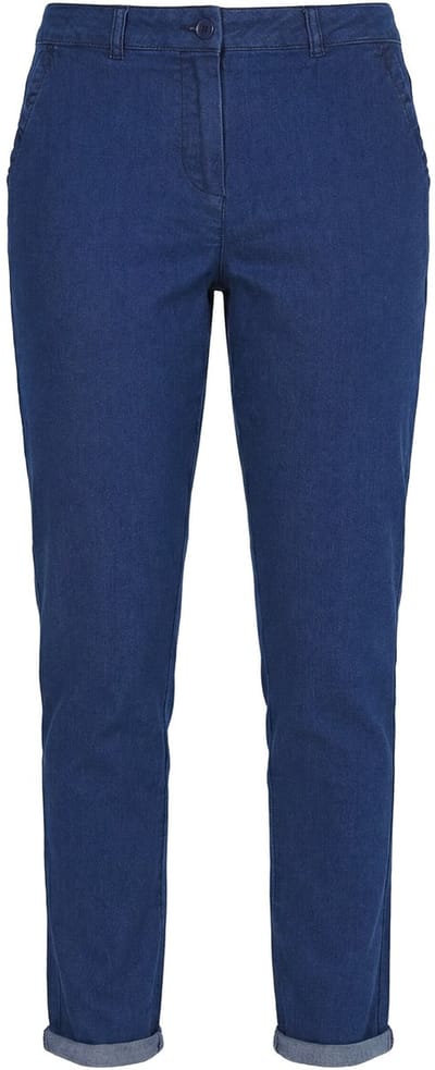 MIAMODA - Dames - Broek toelopende fit zakken met ruches - Donkerblauw denim - Maat 42