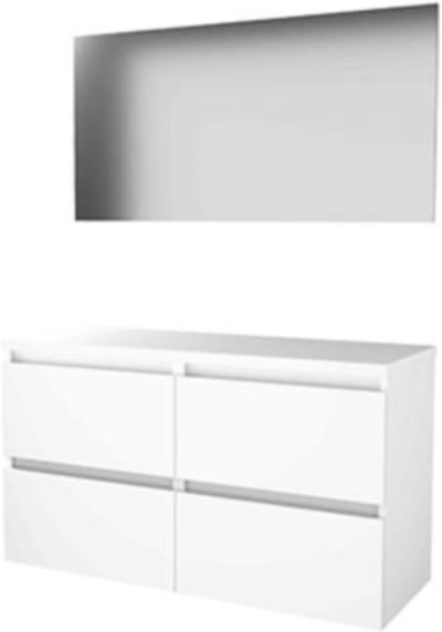 Basic-Line Basic 46 Badkamermeubelset - 120 x 46 cm - Greeploos - 4 Lades - Wastafelblad - Spiegel - Ice White