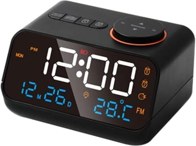 Multifunctionele wekker - met FM-radio - afleesbare LED-digitale klok - temperatuur- en vochtigheidsweergave - spraakbediening/altijd-aan-schakelaar - instelbare helderheid - snooze-functie - snooze-alarm - wit