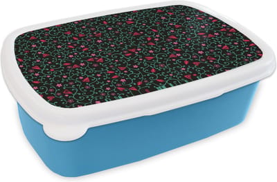 Broodtrommel Blauw - Lunchbox - Brooddoos - Bloemen - Tuin - Patronen - 18x12x6 cm - Kinderen - Jongen