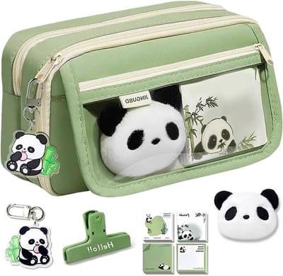 Kawaii Panda Pennenhouder met Grote Capaciteit - Organiseer je Stationery met Sleutelhanger, Broche en Notities