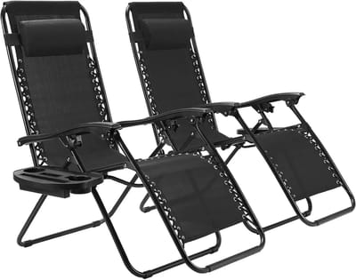 Jently buitenstoel - ligstoel - klapstoel - strandstoel - opvouwbare buitenstoel - met armleuning en bekerhouder - 2 stuks - zwart