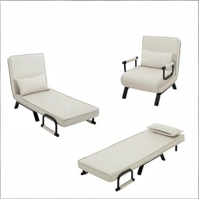 Slaapstoel - 60x184 cm - Inklapbare Slaapbank - Zetelbed – Slaapfauteuil 1 Persoon - Beige