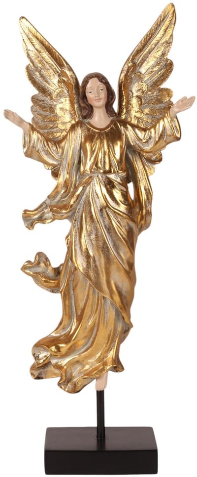 Baroque - Decoratief beeld of figuur - Engel Beeldje op Voet 50 cm - Beige - Resin - 50x12.5x21 - Polyresin