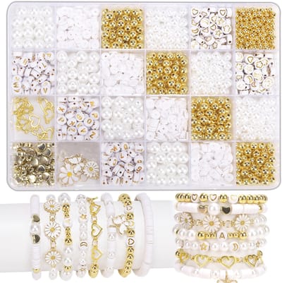 1000 Stuks Kralenset voor sieraden - Armbandjes maken meisjes - Knutselen Meisjes - Bedels – Letterkralen - Letterkralen - Kralen ketting - set met gouden kralen & alfabetkralen - LOUZIR