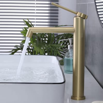 Kraan, Hoge Wastafelarmatuur, Eénhendel Mengkraan Badkraan Wastafel Badkamer, Koud en Warm Water Beschikbaar, Geborsteld Goud, SHANFO M4OK-T