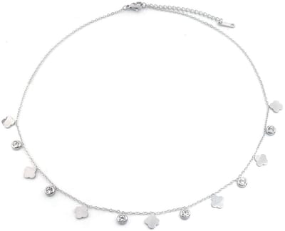 Ketting - sieraad - halsketting - accessoire - RVS - zilverkleurig - klavertjes - vier - geluksklaver - geluk - hip - trendy - tijdloos - chique - feest - cadeau - geschenk - vrouwen - dames