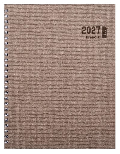 Brepols bureau agenda 2027 - ECOTIMING [0.180] - KAZAR - Bureau agenda - 1 week op 2 pagina's - Weekoverzicht - Wire-O - Bruin - 17.1 x 22 cm
