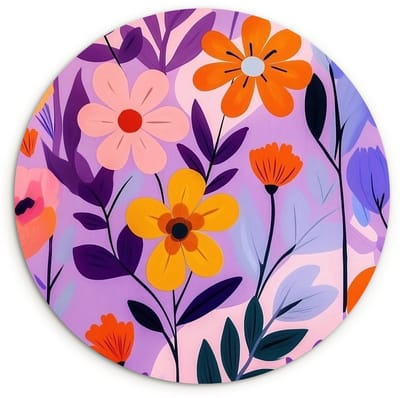 WallCircle® Wandcirkel 120x120 cm - Muurcirkel Bloemen - Kleurrijk - Bladeren - Muurdecoratie woonkamer - Wanddecoratie slaapkamer - Kamer decoratie accessoires - Ronde schilderijen XXL