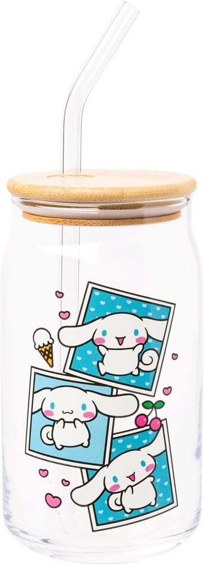 Glazen beker met bamboe deksel en rietje Kawaii Stijl 16 oz