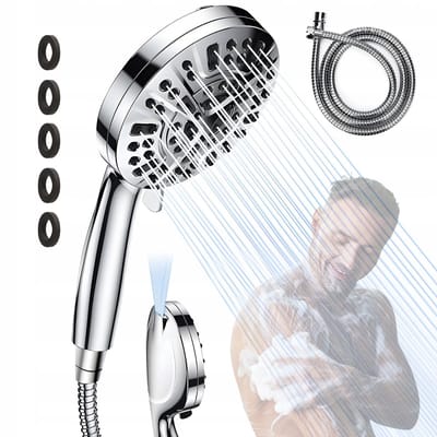 Handdouche - Waterbesparende Douchekop - 10-in-1 met Zelfreinigende Sproeiers - 27.6×12.8cm - Luchtdruk & Anti-kalk - Geschikt voor Douche & Reiniging