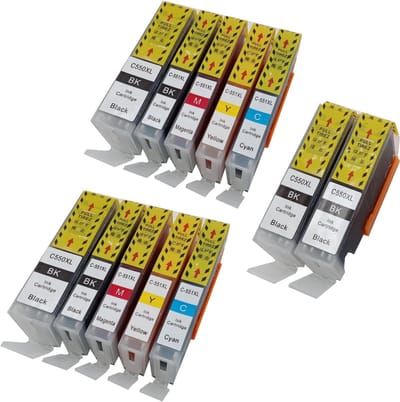 KATRIZ® huismerk inkt  voor Canon 4X PGI550XLBK + 2X CLI551XLBK + 2X CLI551XLCyaan + 2X CLI551XLMagenta + 2X CLI551XLGeel (12stuks)  - Met chip