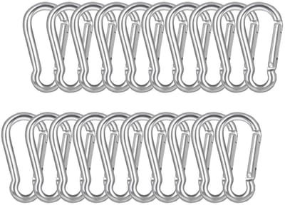 20 stuks 304 roestvrij stalen karabijnhaken, M4 roestvrij stalen karabijnhaken, 40 x 4 mm, voor sleutelhangers, kamperen, vissen en wandelen