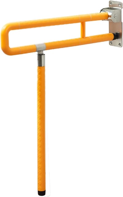 Toiletbeugel Opklapbaar - Steunbeugel Badkamer - Veilig Opstaan - Roestvrijstaal Met Poot - 76 x 21 x 10 cm - Geel