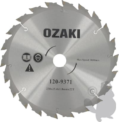 Ozaki Carbid bosmaaiermes 22 tanden Ø: 230mm X 25.4mm X 1.8mm